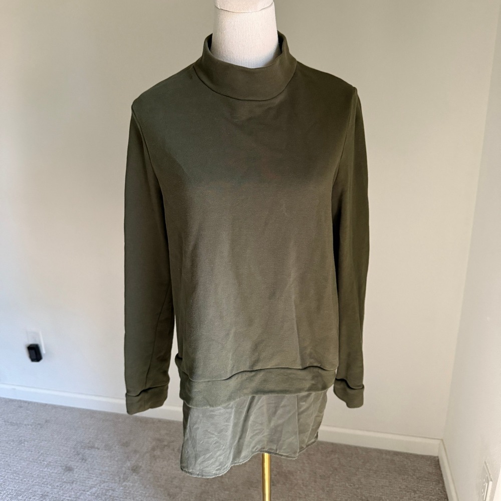 COS Olive‎ Green Mock Neck Layered Tunic Top Sweater Women's Small Old Money